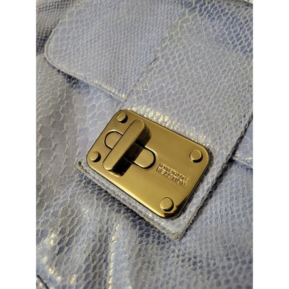 Kenneth Cole Reaction Snakeskin Bag Blue Medium Double Handle Silver Hardware - Picture 3 of 6